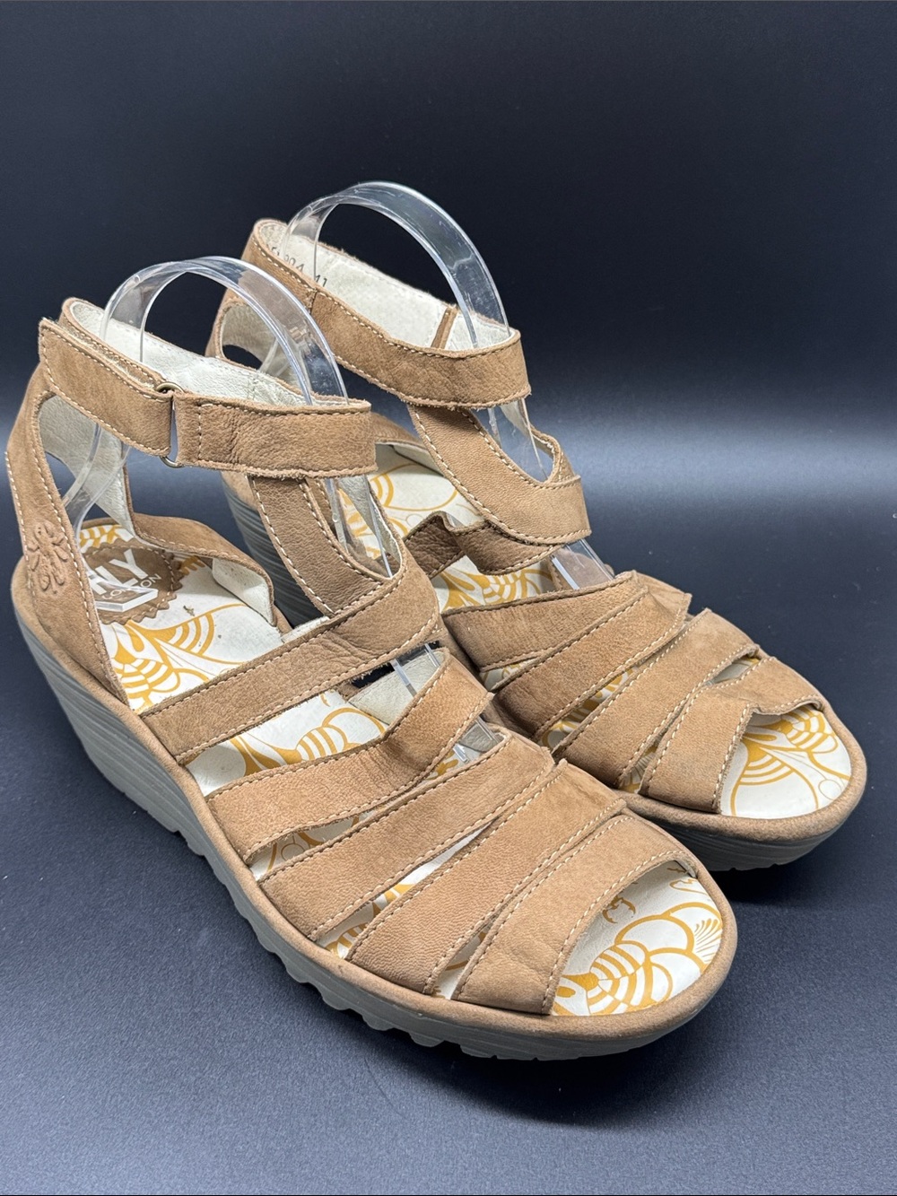 Fly London Tan Suede Strappy Wedge Sandals Sz 41 (US 10-10.5)